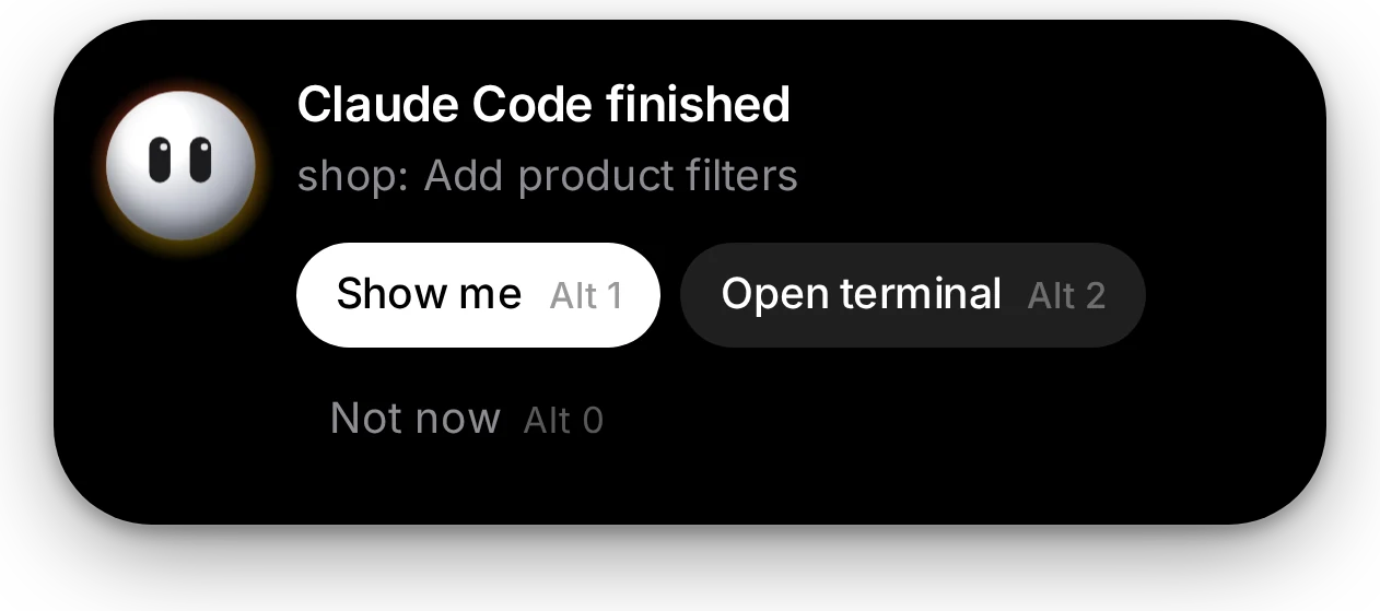 The island saying Claude Code finished