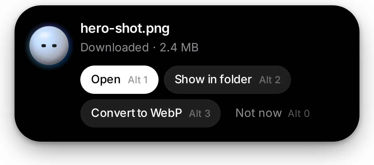 The island offering actions for a finished download