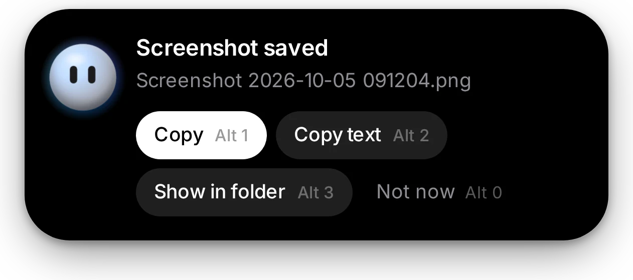 The island offering to copy text from a screenshot